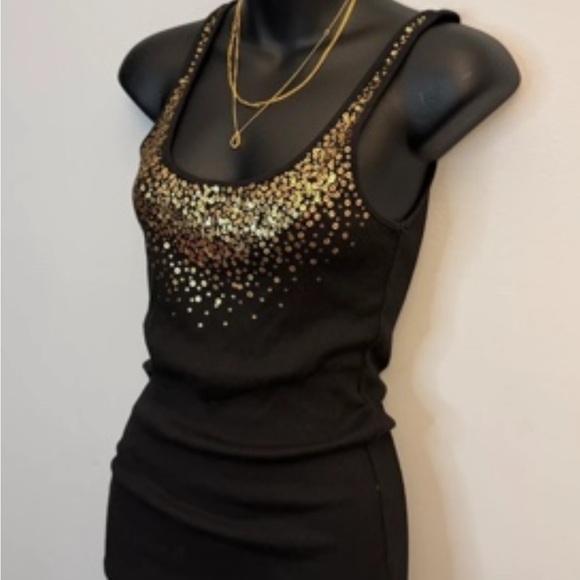 Tops - Women’s Black Tank Top with Gold Sequin Detail